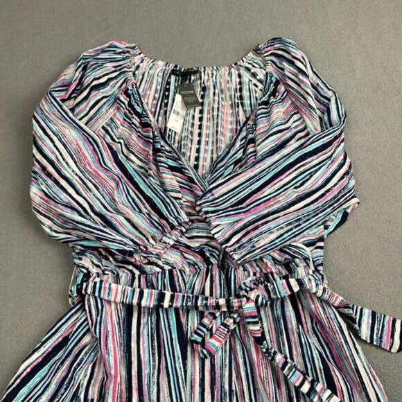 Lane Bryant Women's Size 26/28 Multi-Color Striped Wrap Top Plus 100% Cotton - Picture 13 of 13